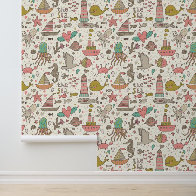 Papier Peint Funny Summer Pattern With Ships (Application)