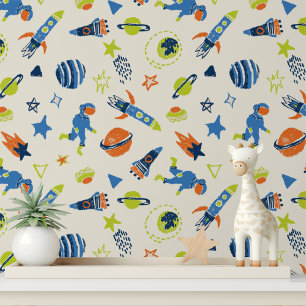 Papier Peint Fusées Astronautes Planètes Enfants Espace Colorés