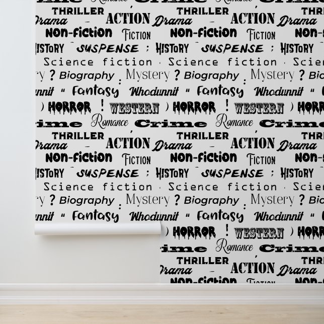 Papier Peint Genres de livres de lecture Typographie noir et bl (Application)