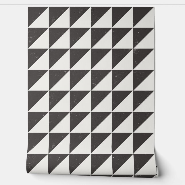 Papier Peint Geometric Black And Off-White Triangles Wallpaper (Déroulement)