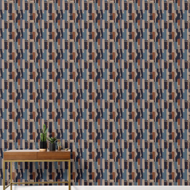 Papier Peint Geometric Tribal (Terracotta + Blue) Luxury (Couloir)