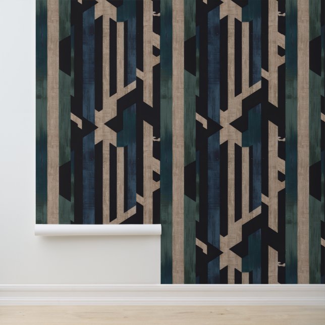 Papier Peint Geometric Tribal (Terracotta + Green) Luxury (Application)