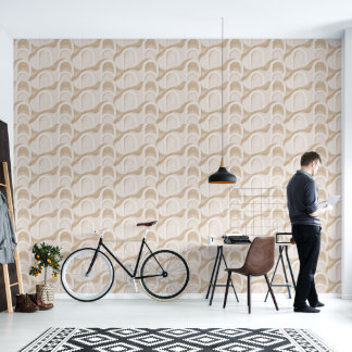 Papier Peint Géométrique Luxueux en Beige à Motif de Coquille S