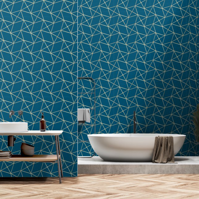 Papier Peint Géométrique Moderne Chic Déco Or & Turquoise (Salle de bain)