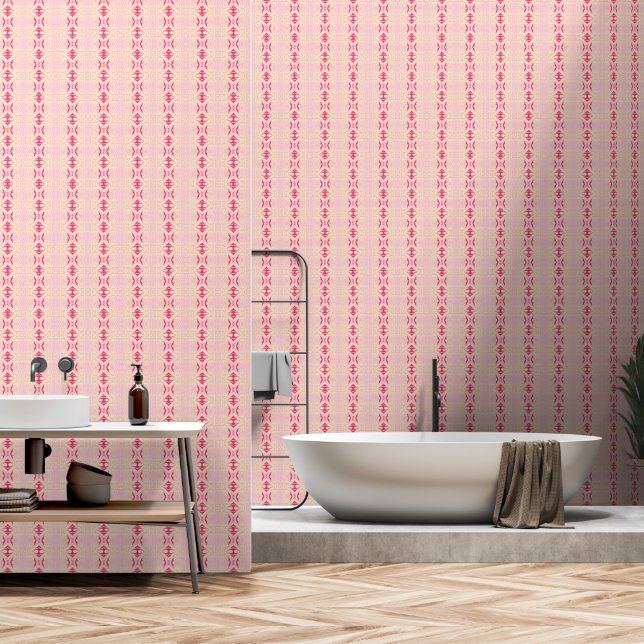 Papier Peint géométrique rose (Salle de bain)