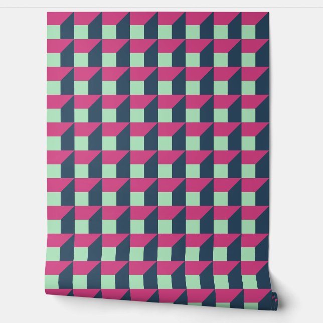 Papier peint géométrique rose moderne en zig-zag – (Déroulement)