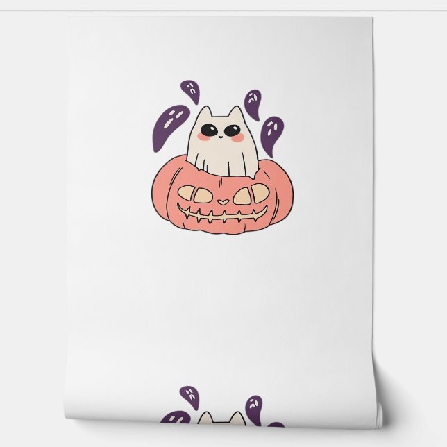 Papier Peint Ghost Kitty dans un T-shirt classique citrouille (Déroulement)