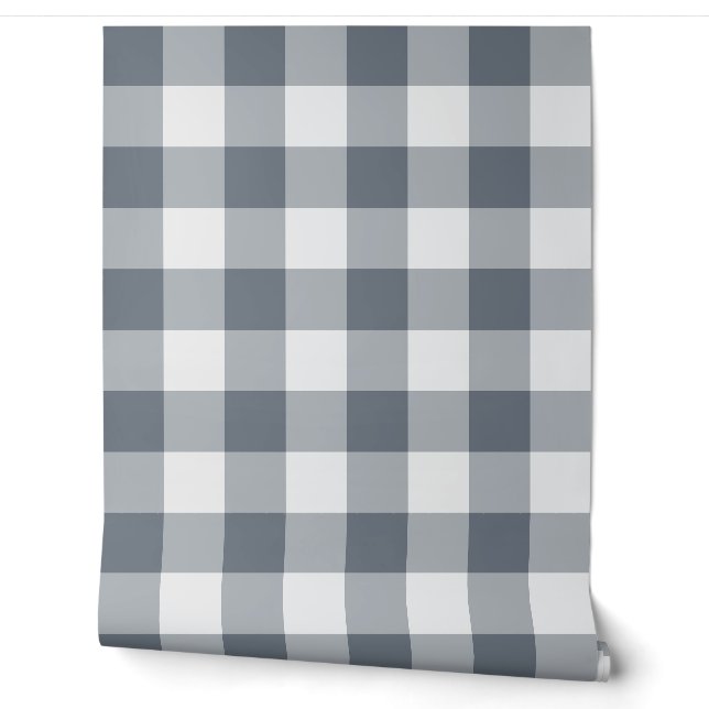 Papier Peint Gingham à carreaux gris larges (Déroulement)