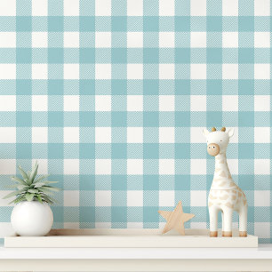 Papier Peint Gingham Bleu et Blanc à Carreaux