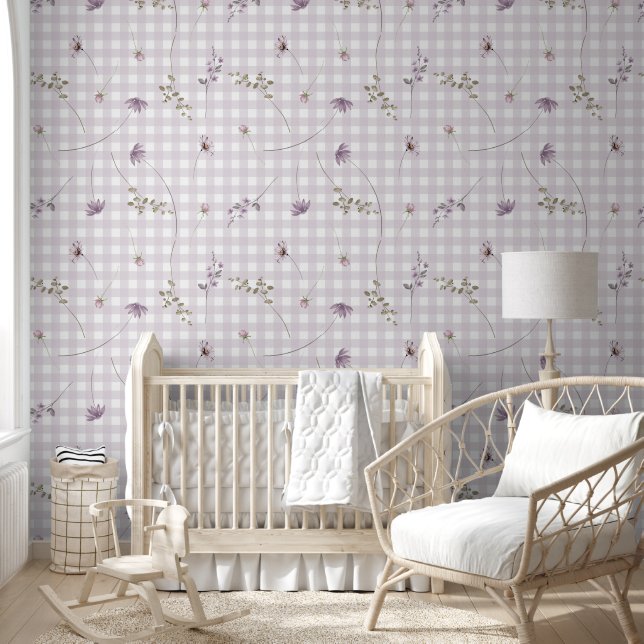 Papier Peint Gingham floral lavande (Enfants)