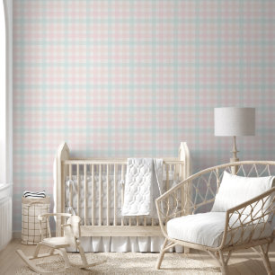 Papier Peint Gingham pour Chambre de Bébé Fille