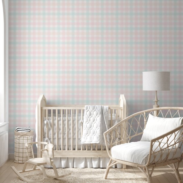 Papier Peint Gingham pour Chambre de Bébé Fille (Enfants)