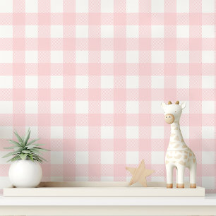 Papier Peint Gingham rose et blanc à carreaux