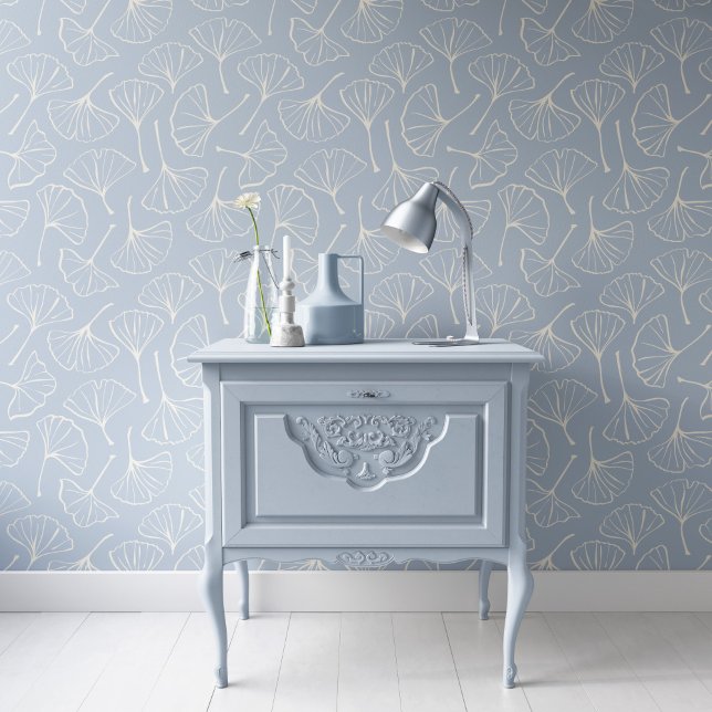 Papier Peint Ginkgo Leaves Japandi Modern Botanical Pale Blue (Créateur téléchargé)