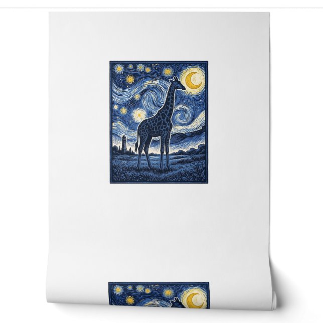 Papier Peint Girafe Nuit Étoilée Vintage (Déroulement)