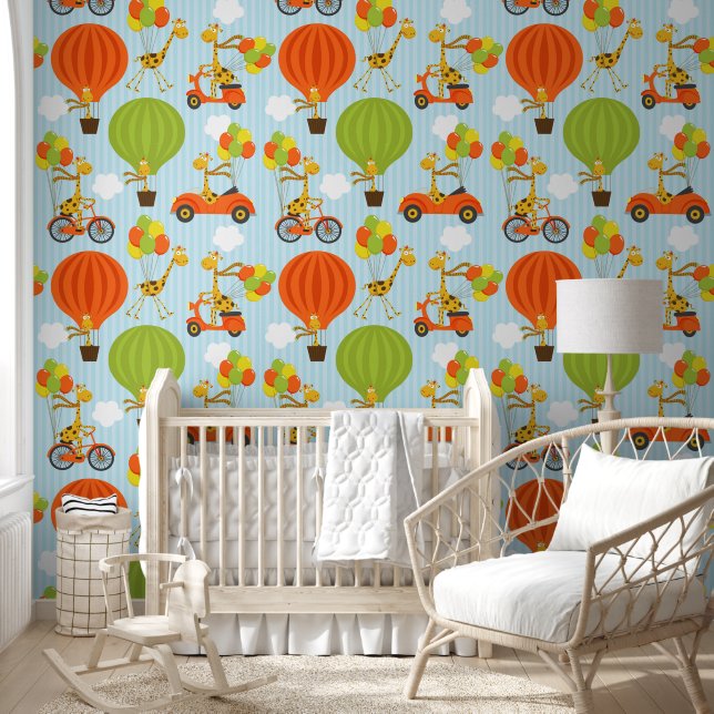 Papier Peint Giraffe amusante dans Air Balloons Vélos et voitur (Enfants)