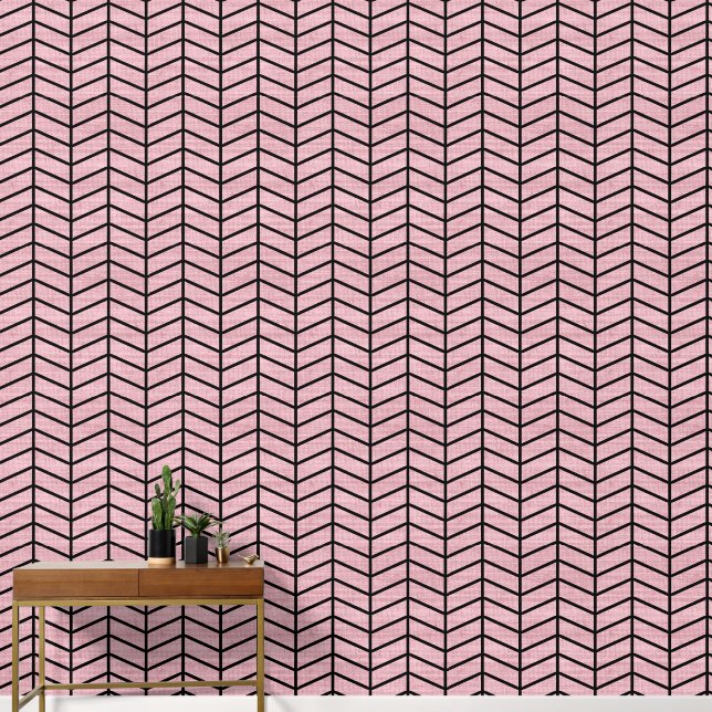 Papier Peint Girly Rustic Pink Chevron (Couloir)