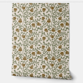 Papier Peint Glands et feuilles fantaisistes en vert et marron