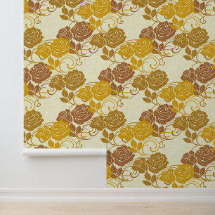 Papier Peint Gold Large Vintage Floral Rose de Victoria Texture
