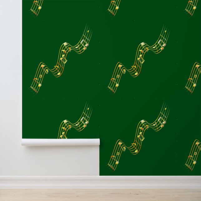 Papier Peint Gold Musical Notes Couleur personnalisée Vert (Application)