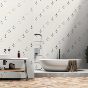 Papier Peint Golden Nautic Ancre et Motif de corde