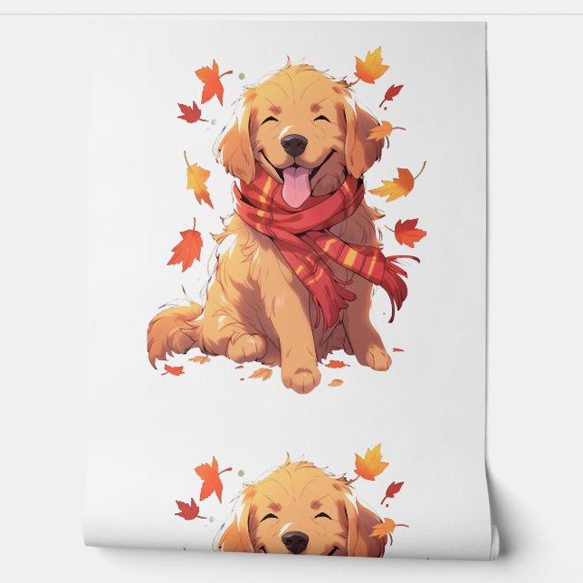 Papier Peint Golden Retriever Automne Dog Feuilles d'automne (Déroulement)