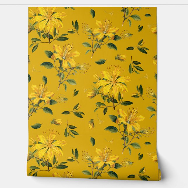 Papier Peint Golden Yellow Flowering Herbs Pattern (Déroulement)