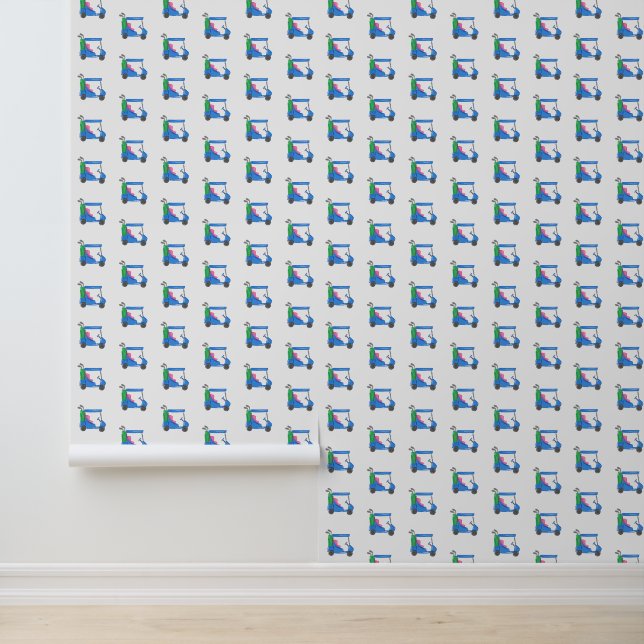 Papier Peint Golf Blue Golfcart Golfer Preppy (Application)