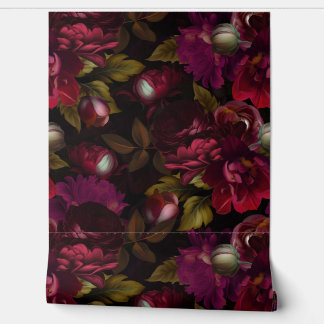 Papier Peint goth baroque bordeaux moody jardin fleuri wallap