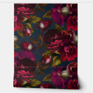 Papier Peint goth bordeaux minuit moody jardin fleuri 1
