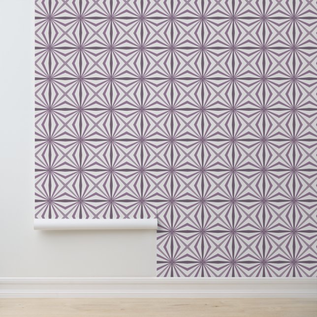 Papier Peint Grammes géométriques violet teintes motif blanc (Application)