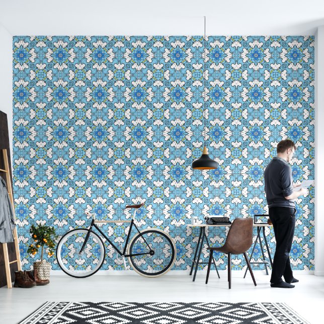 papier peint Grand Danois bleu noir blanc  (Salon)