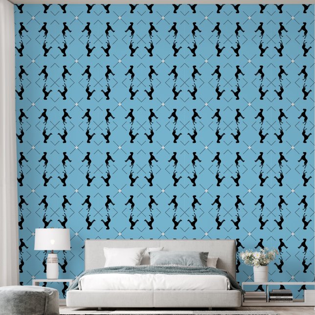 papier peint Grand Danois bleu noir blanc  (Chambre à coucher)