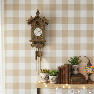 Papier Peint Grand Gingham à Carreaux Classique Beige ID1245