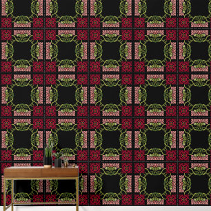 Papier Peint Grand Goth Art Nouveau Rose et Dahlia Red