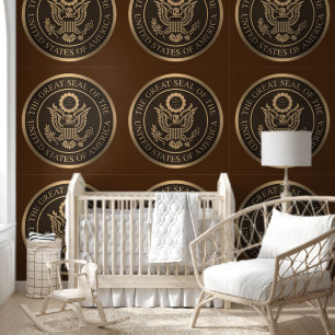Papier Peint Grand Sceau USA Bronze sur Marron Designer