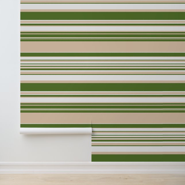 Papier Peint Grandes complexes - Blanc, Sable et Vert Palme (Application)
