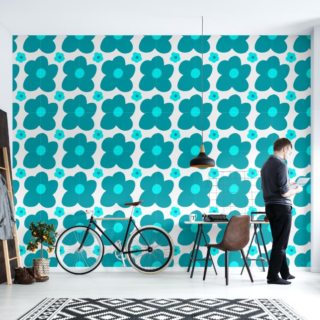 Papier Peint Grandes fleurs bleues motif simple (Salon)