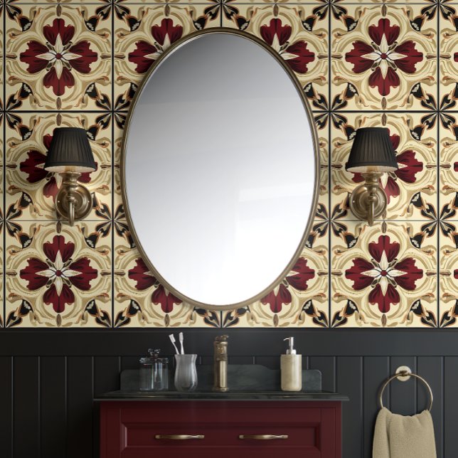 Papier Peint Grandeur Crimson - Rouge, Beige, Noir - Traditionn (Crimson Elegance Peel and Stick Wallpaper)