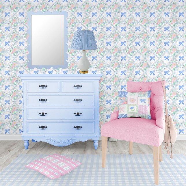 Papier Peint Grandmillennial preppy arc floral bleu Trellis (Créateur téléchargé)