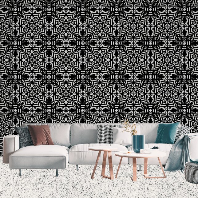 Papier Peint Grands Cercles Motif géométrique Noir et blanc (Living Room)