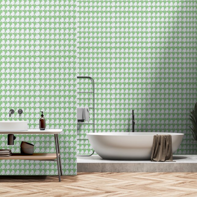Papier Peint Grappes de feuilles blanches sur Lt Green Répéter (Salle de bain)