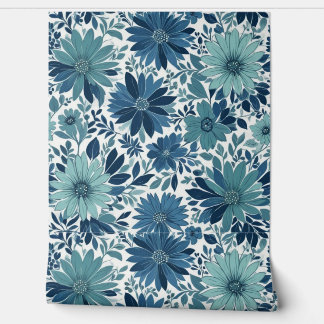 Papier Peint Gras Bleu Botanique Motif Floral