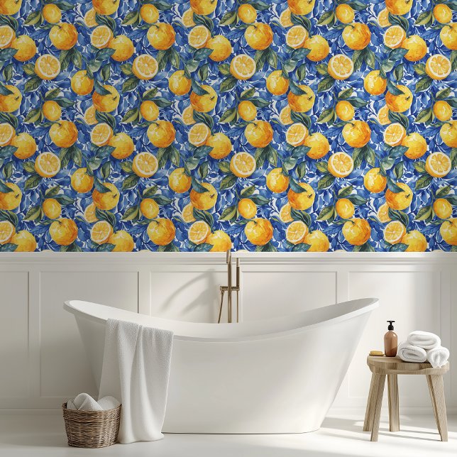 Papier Peint Gras Bleu Italien Positano Lemon (Créateur téléchargé)