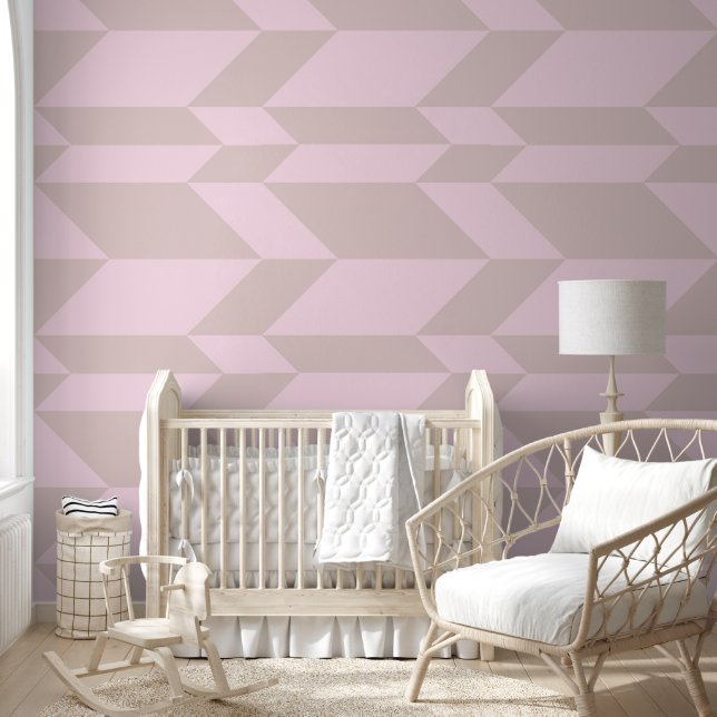 Papier Peint Gras Flèche à deux tons Chevron Grille Rose neutre (Enfants)