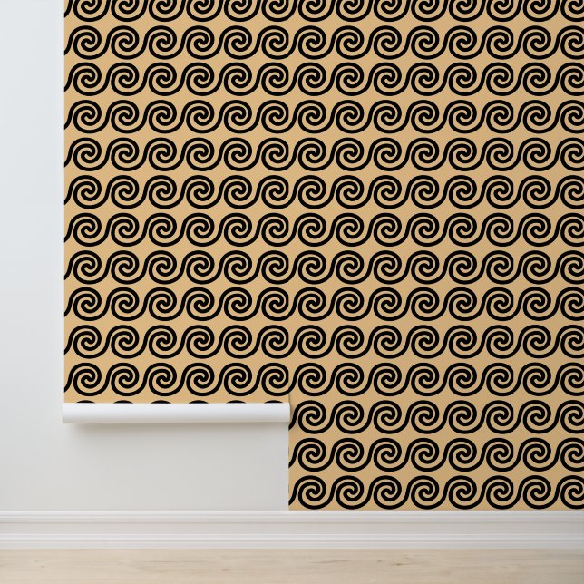 Papier Peint Grec Meander Key Waves Motif Brown (Application)