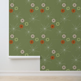 Papier Peint Green BG Mid Century Modern Circle and Stars