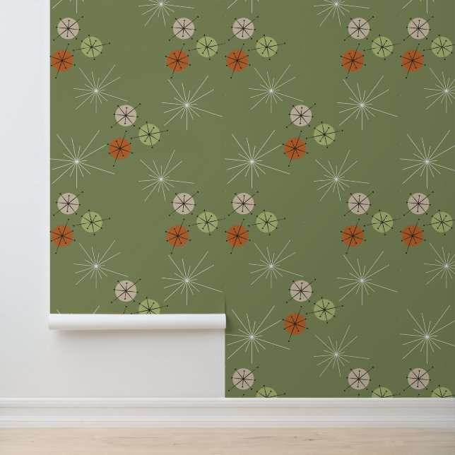 Papier Peint Green BG Mid Century Modern Circle and Stars (Application)