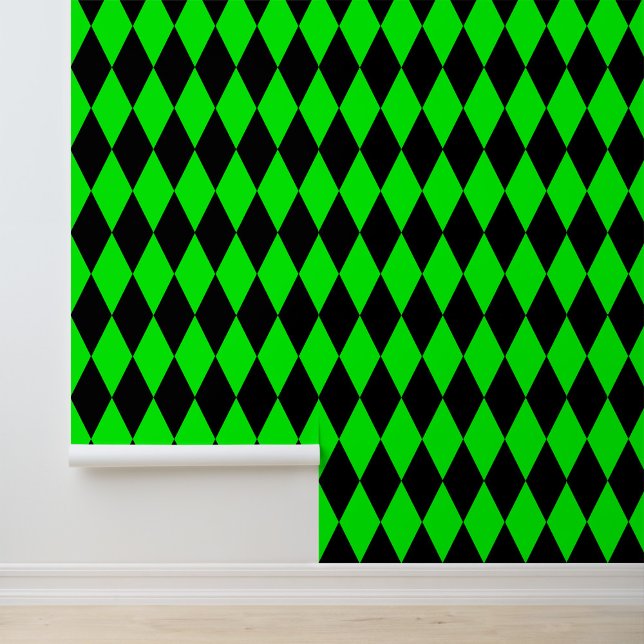Papier Peint Green Black Harlequin Diamonds Checkers Design  (Créateur téléchargé)