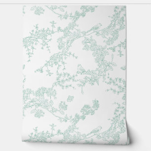 Papier Peint Green Chinoiserie Toile Jouy Oiseaux Jardin Floral